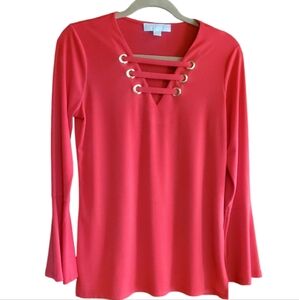 Michael Kors Cherry Red Laced V-Neck Top Size S